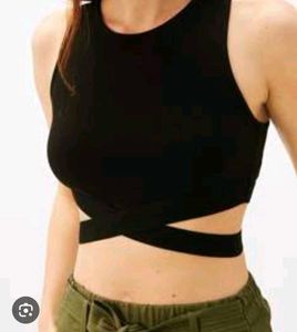Black Crop Top with Crisscross Detail