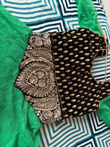 Stunning Green &amp; Black Anarkali Gown