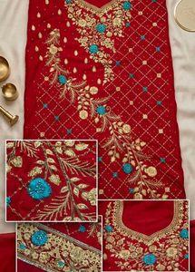 red embroidered dress material with dupatta