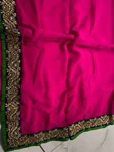 Vibrant Pink Saree with Embellished Border
