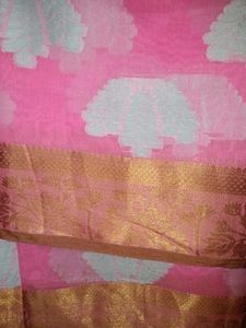 Elegant Pink Saree with Gold Border