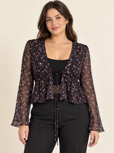 Favourite Floral Print Sheer Tie-Front Top