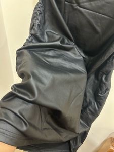 Leather type Black Ruched Mini Dress