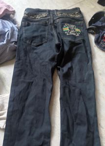 Dark Wash Denim Jeans with Unique Embroidery