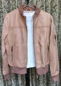 Men's Tan Leather Bomber Jacket
