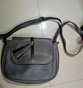 Grey Leather Crossbody Bag with Tassel