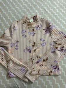 Floral Ribbed Mock Neck Top