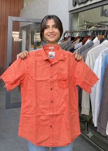 Orange Short Sleeve Button-Up Shirt
