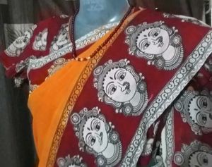 GentlyUsed UniqueKalamkariPrint Saree+Stiched
