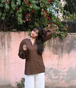 Brown Kurti with Flared Sleeves