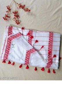 Elegant White Saree with Red Border