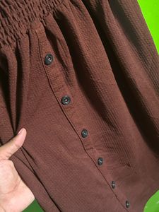 Stylish Brown Smocked Puff Sleeve Dress