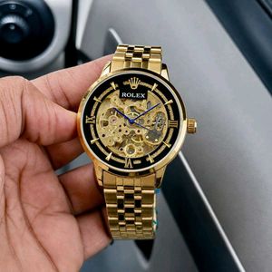Gold Tone ROLEX Skeleton Automatic Watch  FOR MENS