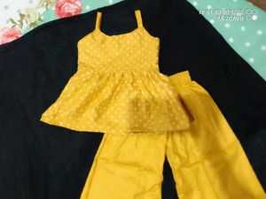 Yellow Polka Dot Kurta Set with Palazzo
