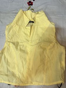 Yellow Sleeveless Collared Crop Top