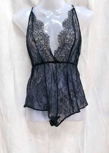 421312. Sheer Black Lace Bodysuit