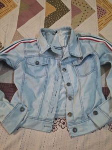 Y2K Denim Jacket with Striped Sleeves