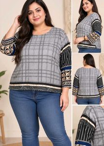 Stylish Grey Checkered Top XXL 40"-42"