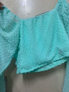 Aqua Ruched Swiss Dot Crop Top