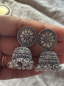 Oxidized Silver Jhumka Earrings