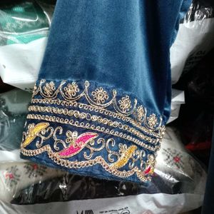 V Neck Embroidery Work Kurti Set