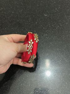 Red Embellished Silk Thread Bangles