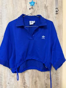 Adidas Blue Cropped Polo Shirt