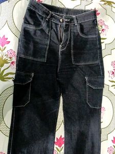 Black Cargo Jeans with White Stitching