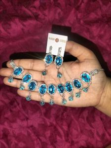 Blue Gemstone Necklace &amp; Earring Set