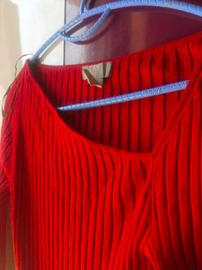 Chic Red Ribbed Bodycon Dress