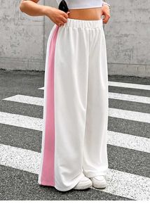 Wide Leg Pants with Pink Stripe Detail