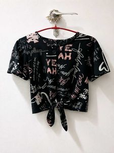 Graffiti Print Tie-Front Crop Top