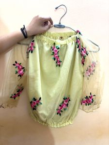 Embroidered Off-Shoulder Sheer Top