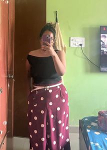 Stylish Polka Dot long skirt with black top