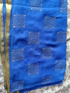 Vibrant Blue Saree with Gold Motifs