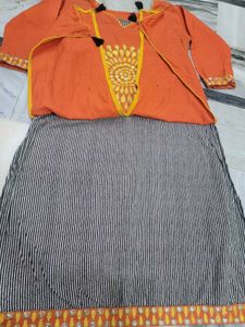 Orange Kurta with Floral Embroidery