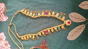 Elegant Gold Necklace with Ruby and Emerald