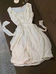 Elegant Cream Chiffon V-Neck Dress
