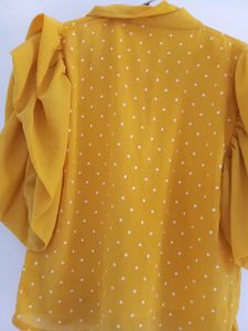 Yellow Polka Dot Puff Sleeve Blouse