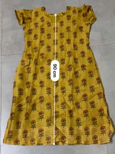 🧡Silk Mustard Yellow Block Print Cotton Kurti🌼