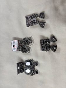 Oxidized Silver Jhumka Earrings Set of 3