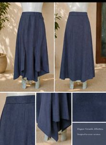 Ouwey Dark Blue Asymmetrical Midi Skirt