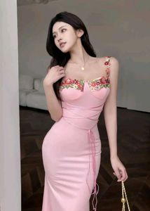 newme pink flower strap dress