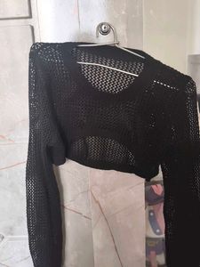 Sheer Black Cropped Sweater