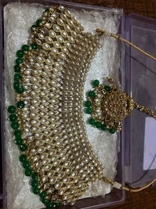 Elegant Green Bridal Set With Tikka