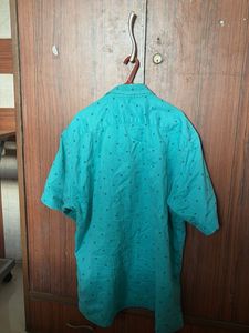 Men's Teal Printed Short Sleeve Shirt