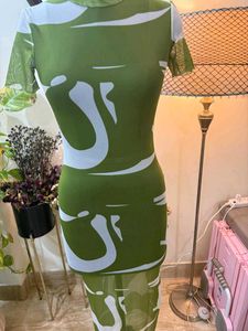 Green Abstract Print Midi Dress