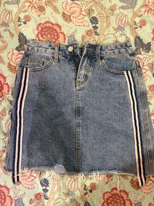 Denim Skirt with Side Stripes