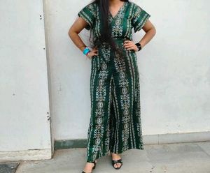 Green Printed Crop Top &amp; Palazzo Set
