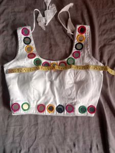 White Blouse With Mirror Work